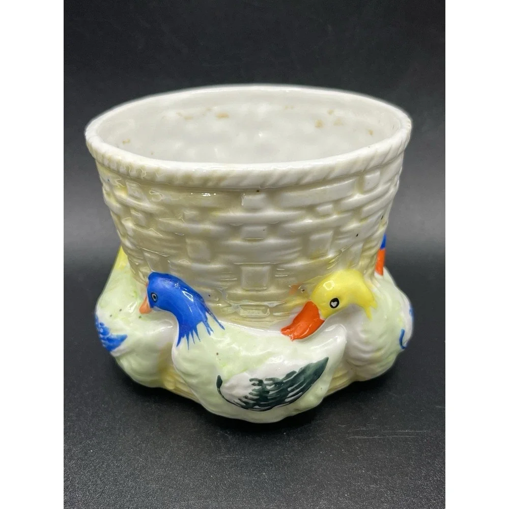 Duck Planter Pot Kitschy Ceramic Made in Japan Vintage Hand Painted Small‎ Weave